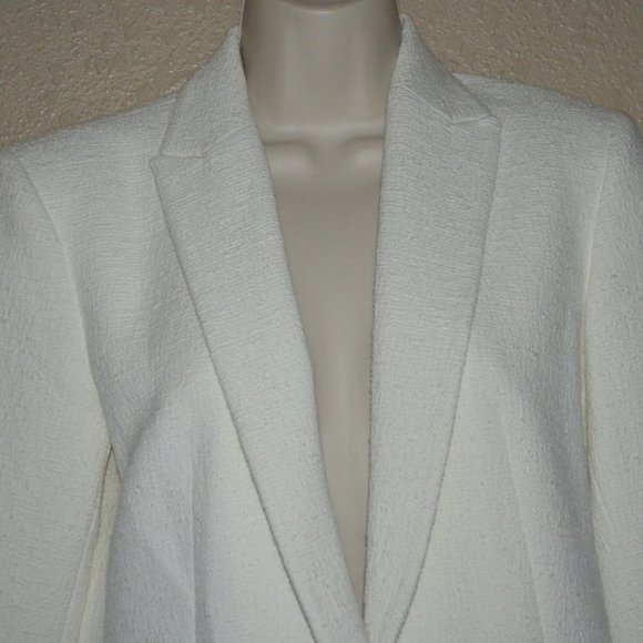 Sz 4 Theory White Texturedsingle Button Jacket Blazer - Picture 2 of 7